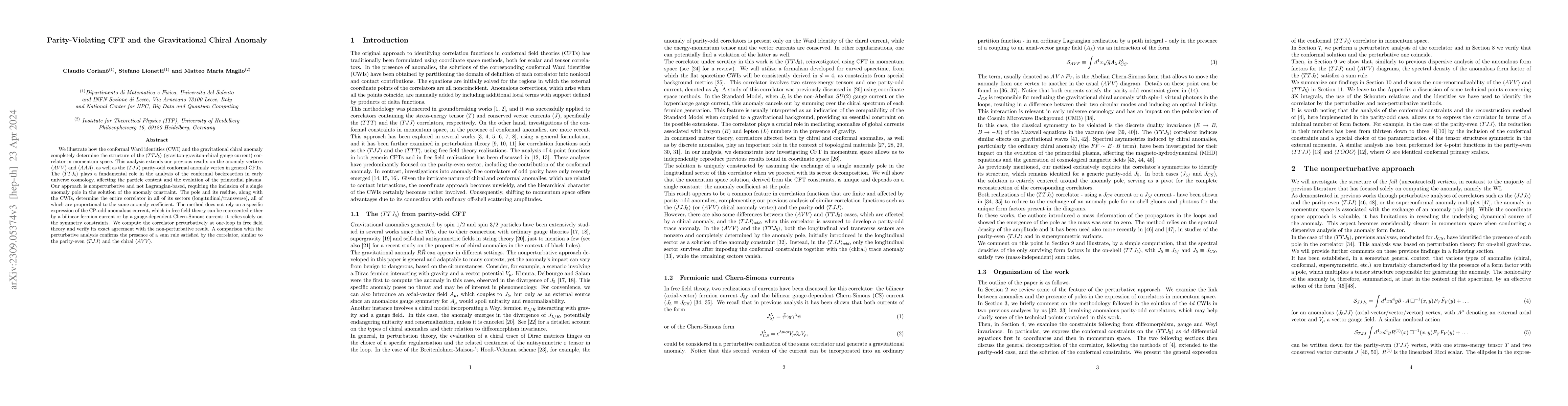 Thumbnail for Parity-Violating CFT and the Gravitational Chiral Anomaly