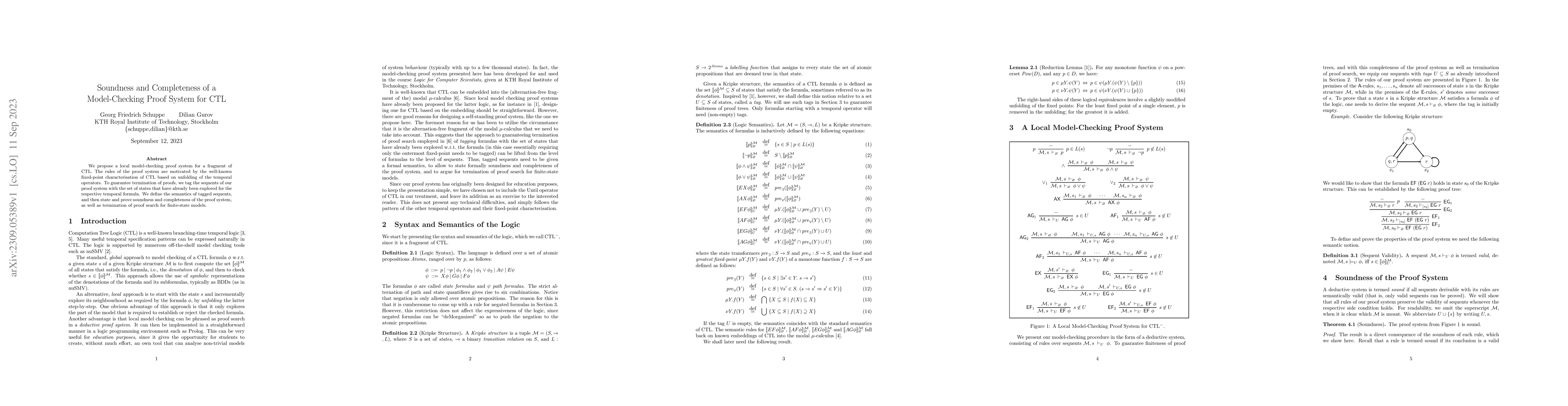 Thumbnail for Soundness and Completeness of a Model-Checking Proof System for CTL
