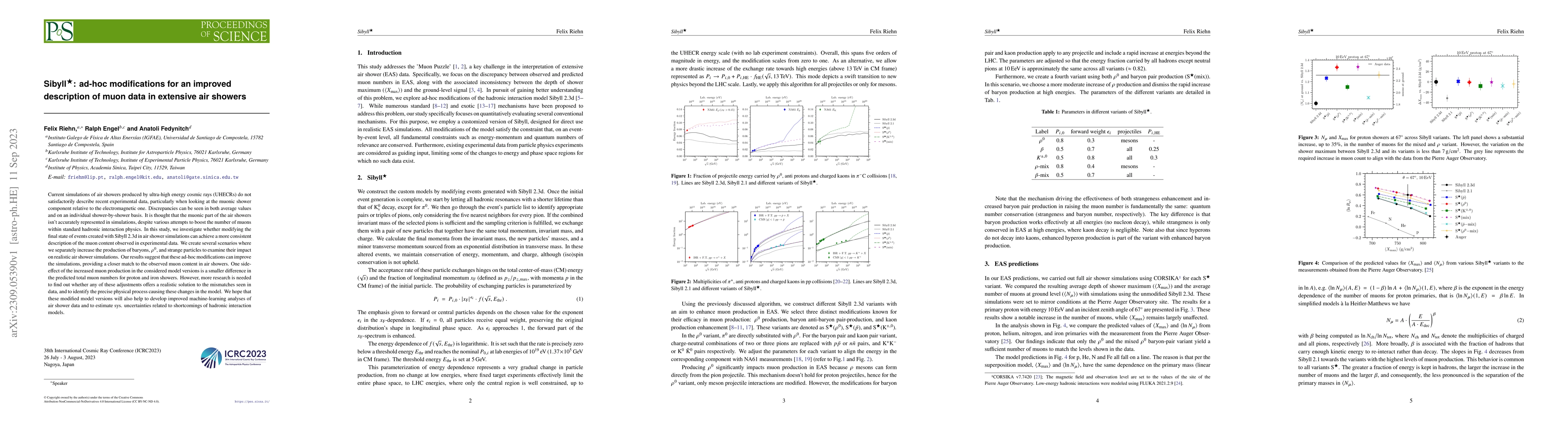 Thumbnail for Sibyll$^\bigstar$: ad-hoc modifications for an improved description of
  muon data in extensive air showers