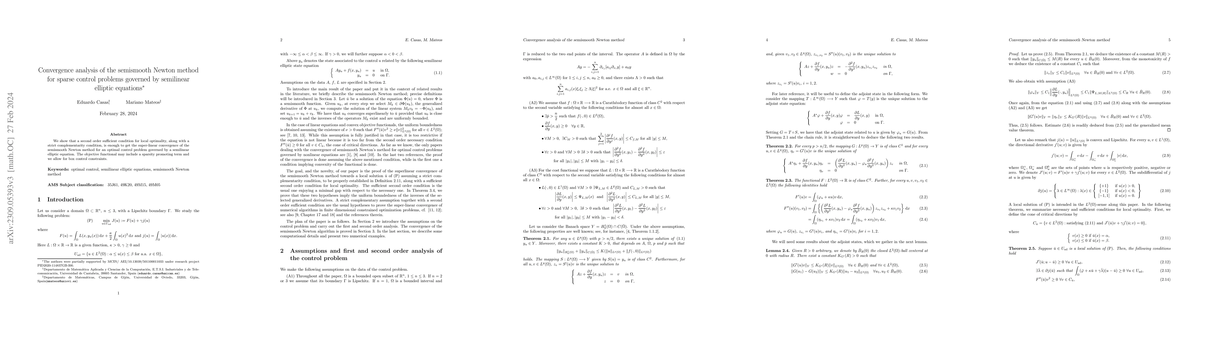 Thumbnail for Convergence analysis of the semismooth Newton method for sparse control
  problems governed by semilinear elliptic equations