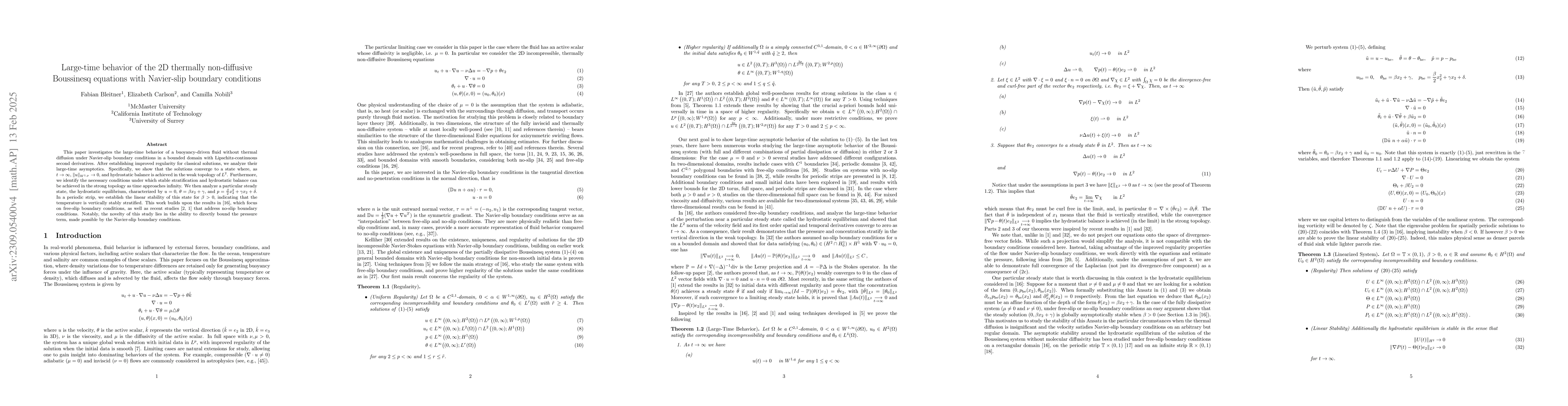 Thumbnail for Large time behaviour of the 2D thermally non-diffusive Boussinesq
  equations with Navier-slip boundary conditions