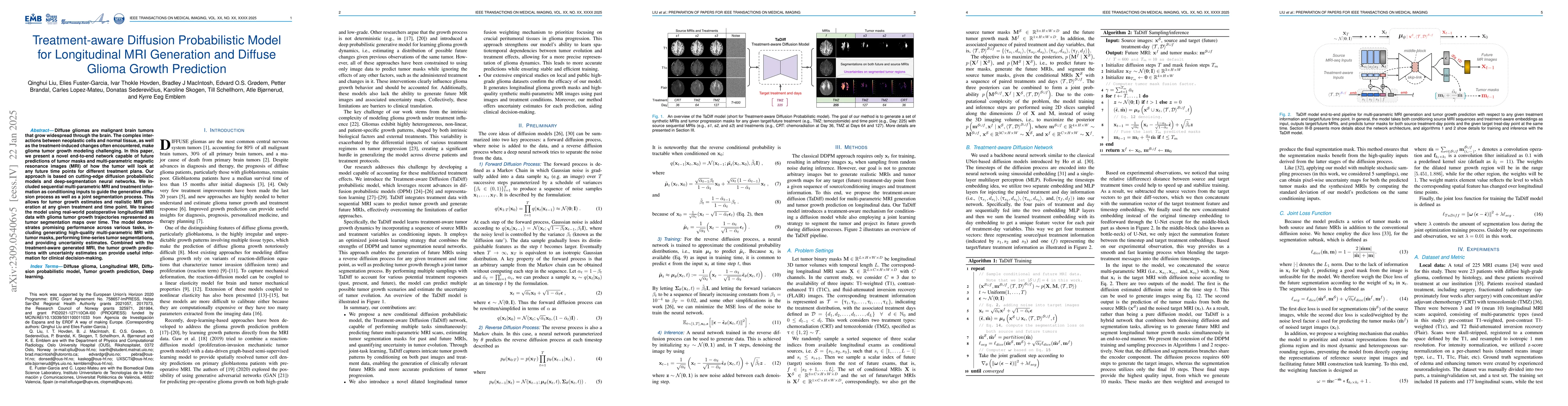 Thumbnail for Treatment-aware Diffusion Probabilistic Model for Longitudinal MRI
  Generation and Diffuse Glioma Growth Prediction