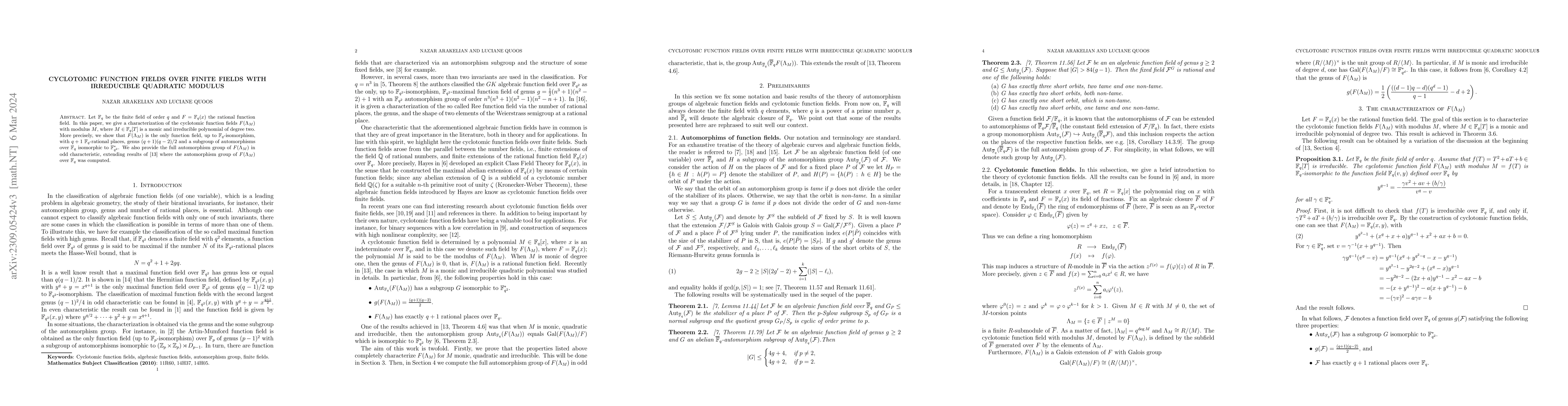 Thumbnail for Cyclotomic function fields over finite fields with irreducible quadratic
  modulus