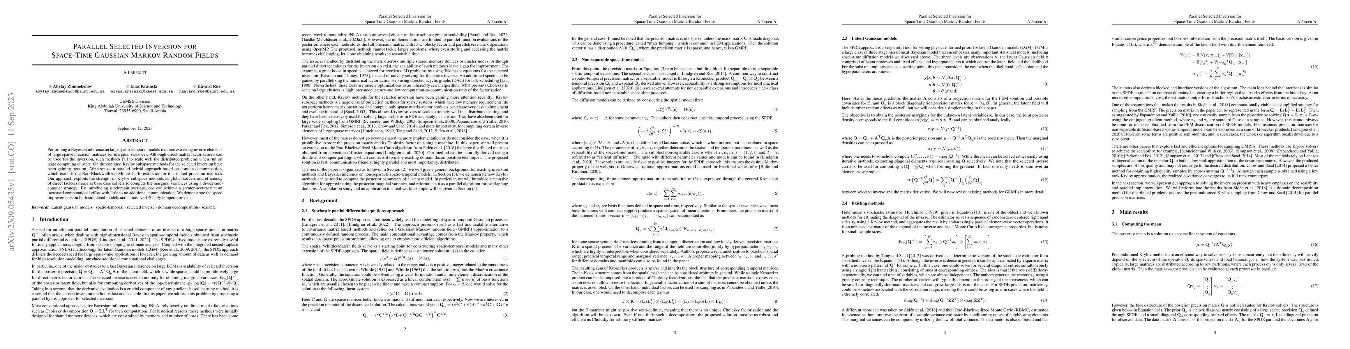 Thumbnail for Parallel Selected Inversion for Space-Time Gaussian Markov Random Fields