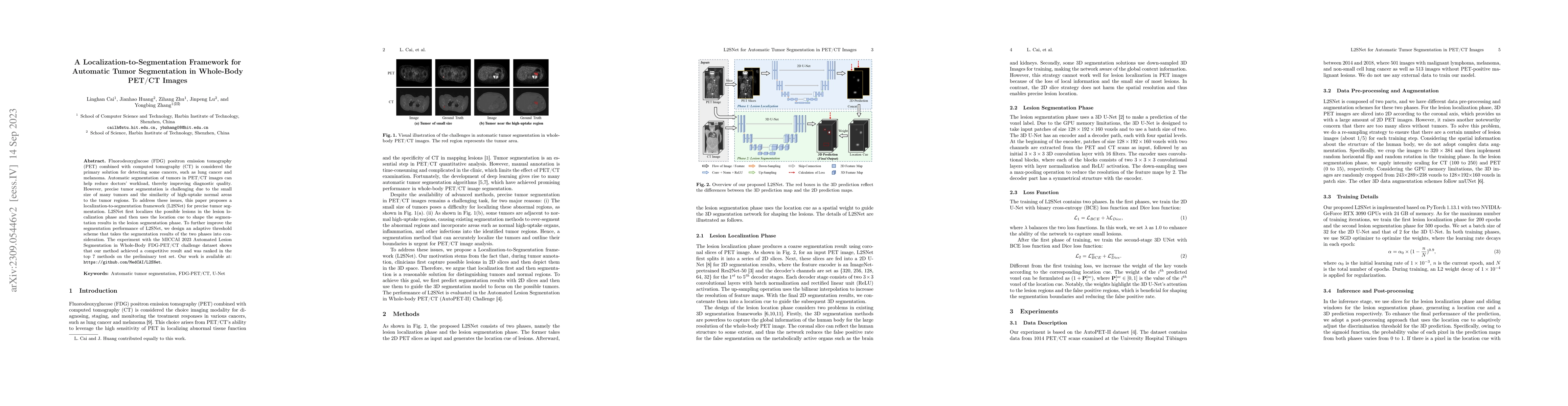 Thumbnail for A Localization-to-Segmentation Framework for Automatic Tumor
  Segmentation in Whole-Body PET/CT Images