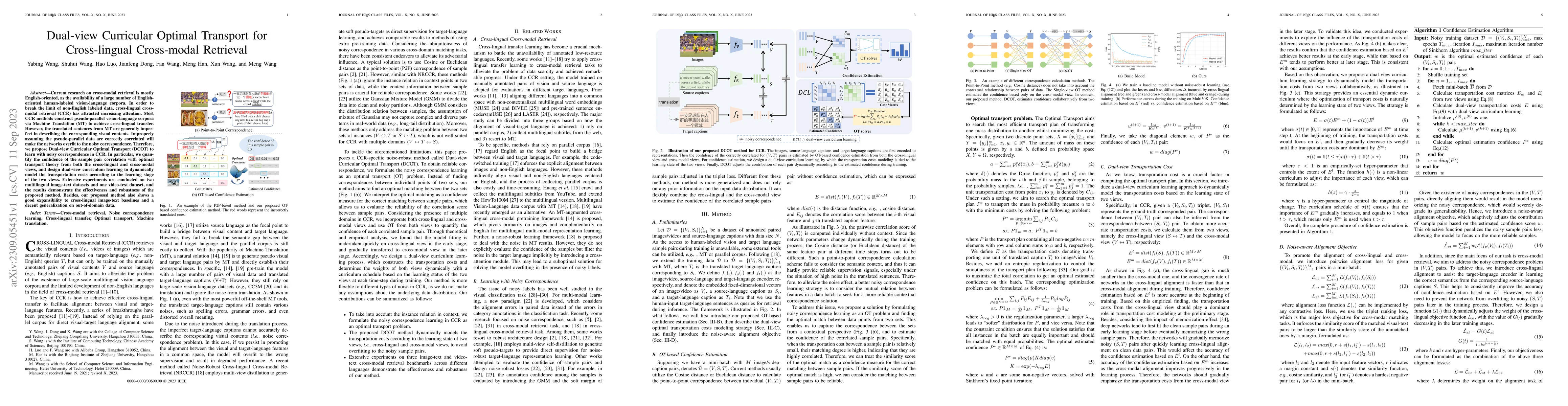 Thumbnail for Dual-view Curricular Optimal Transport for Cross-lingual Cross-modal
  Retrieval
