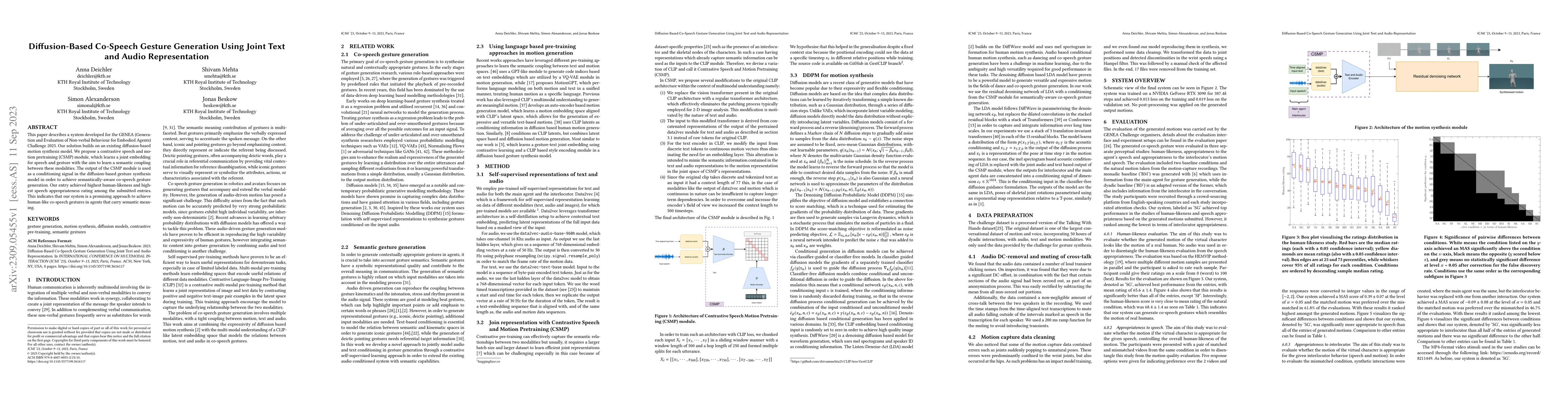Thumbnail for Diffusion-Based Co-Speech Gesture Generation Using Joint Text and Audio
  Representation
