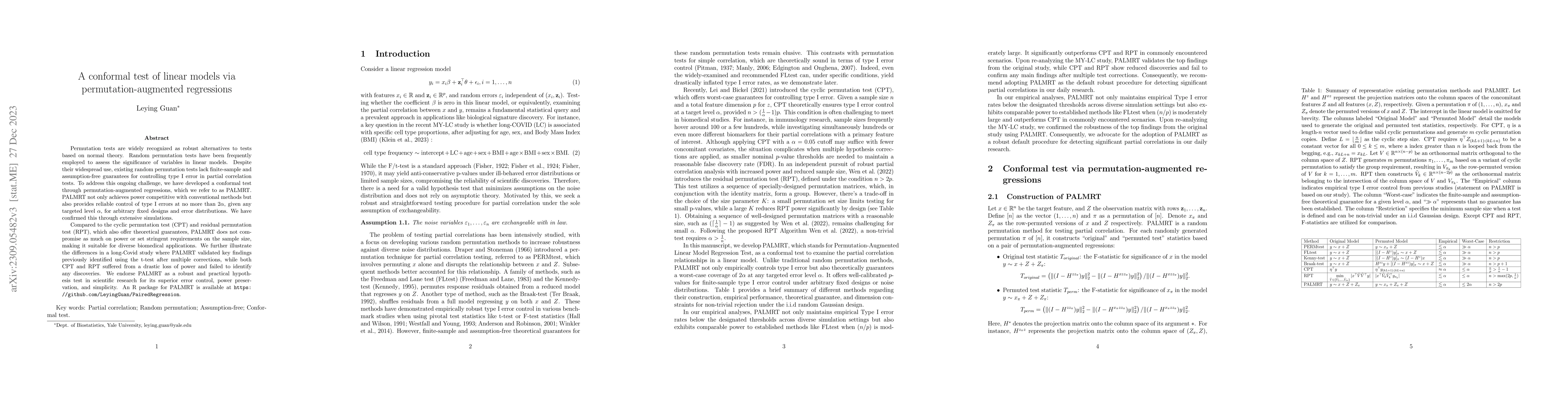 Thumbnail for A conformal test of linear models via permutation-augmented regressions