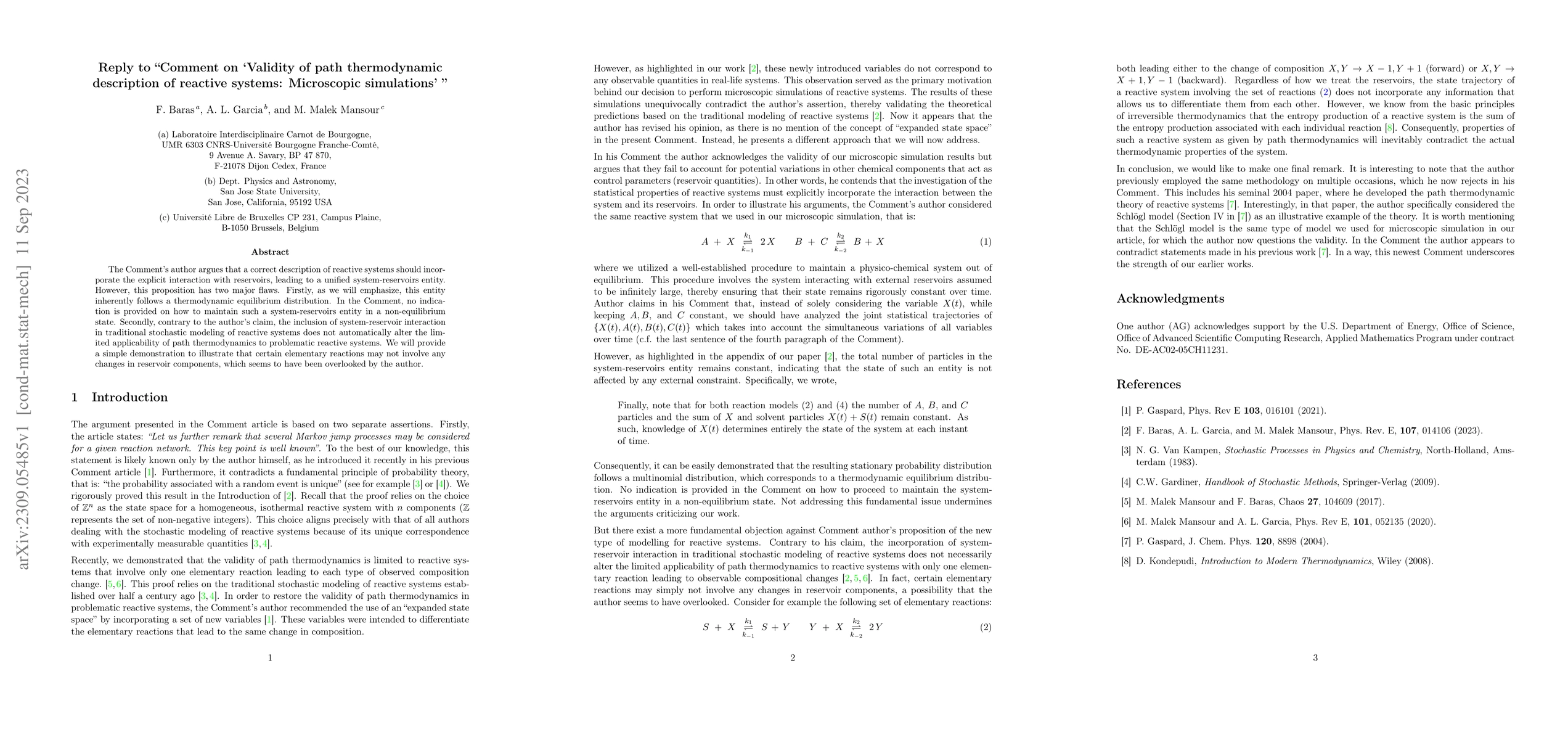 Thumbnail for Reply to "Comment on `Validity of path thermodynamic description of
  reactive systems: Microscopic simulations'