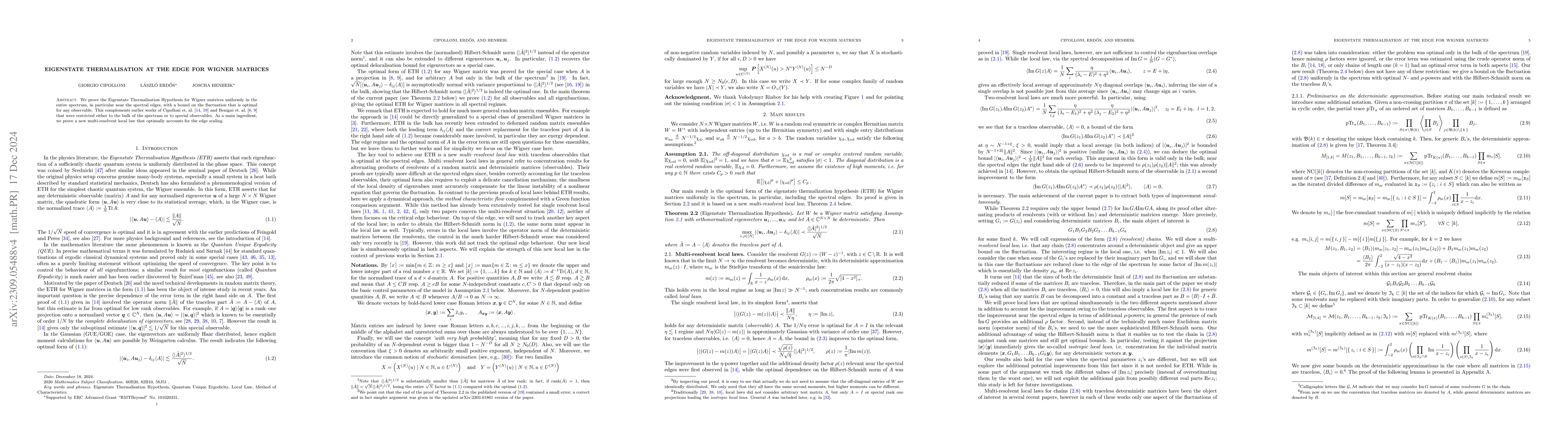 Thumbnail for Eigenstate thermalisation at the edge for Wigner matrices