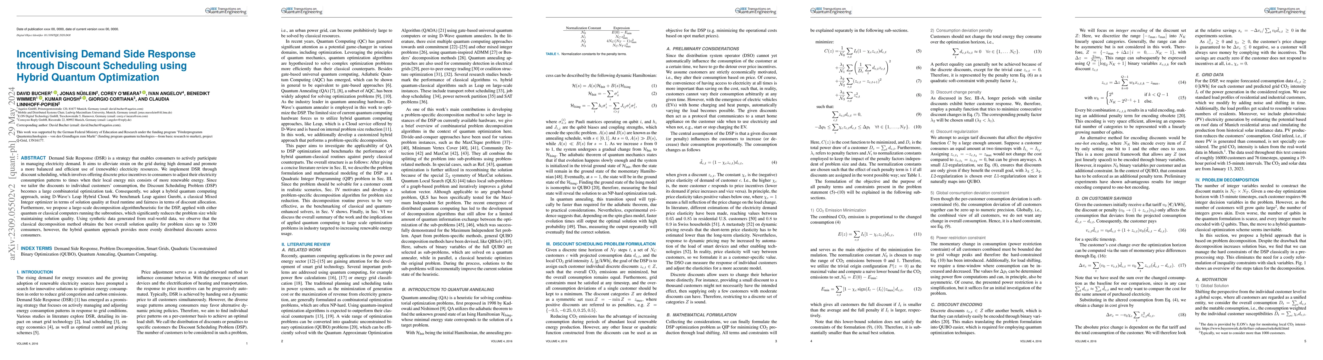 Thumbnail for Incentivising Demand Side Response through Discount Scheduling using
  Hybrid Quantum Optimization