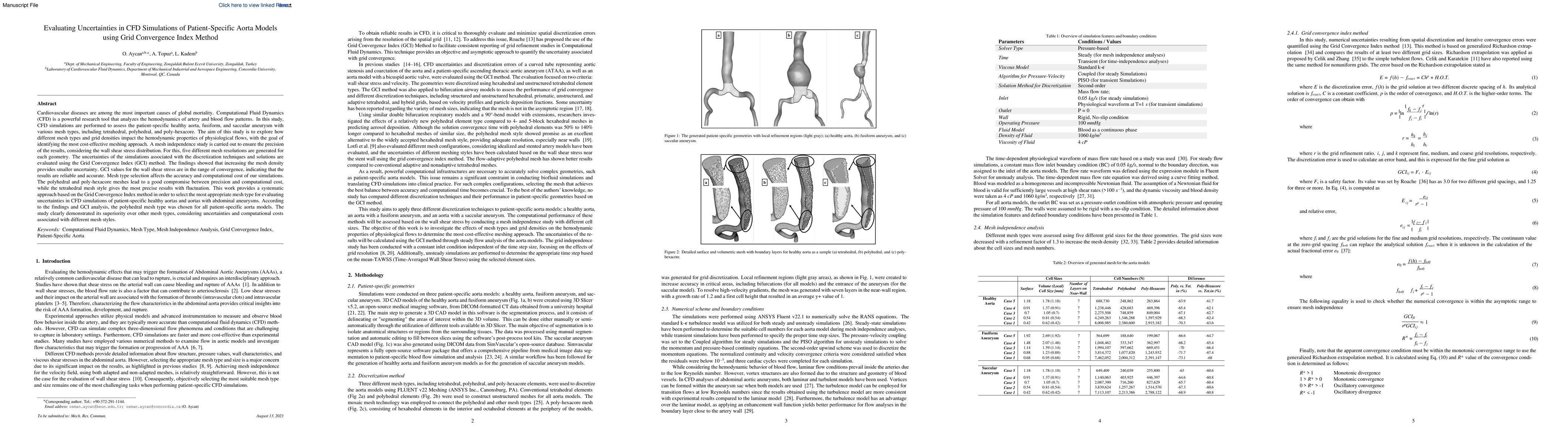 Thumbnail for Evaluating Uncertainties in CFD Simulations of Patient-Specific Aorta
  Models using Grid Convergence Index Method