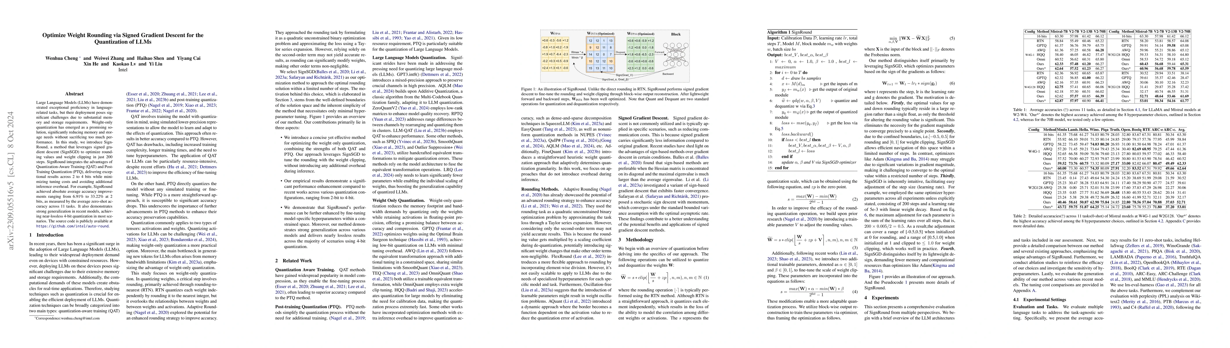Thumbnail for Optimize Weight Rounding via Signed Gradient Descent for the
  Quantization of LLMs