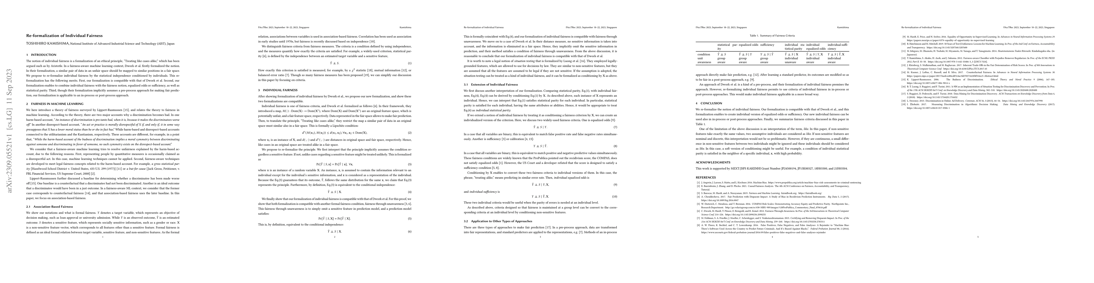Thumbnail for Re-formalization of Individual Fairness