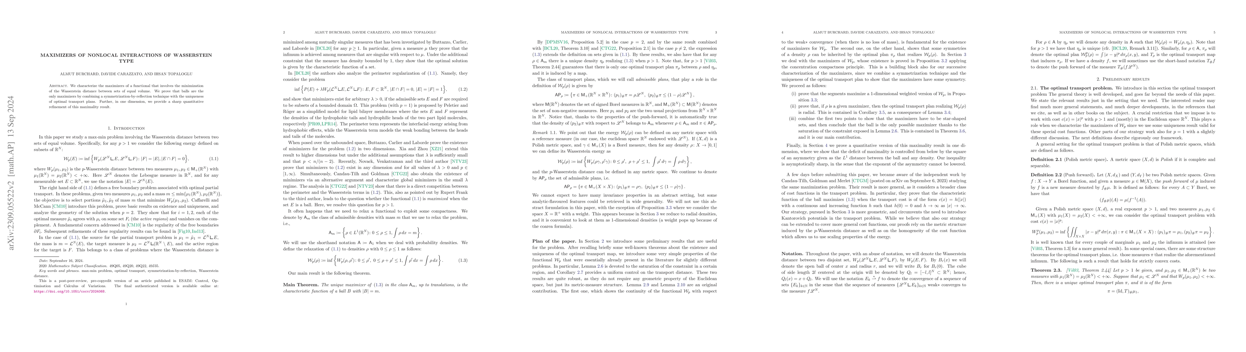 Thumbnail for Maximizers of nonlocal interactions of Wasserstein type
