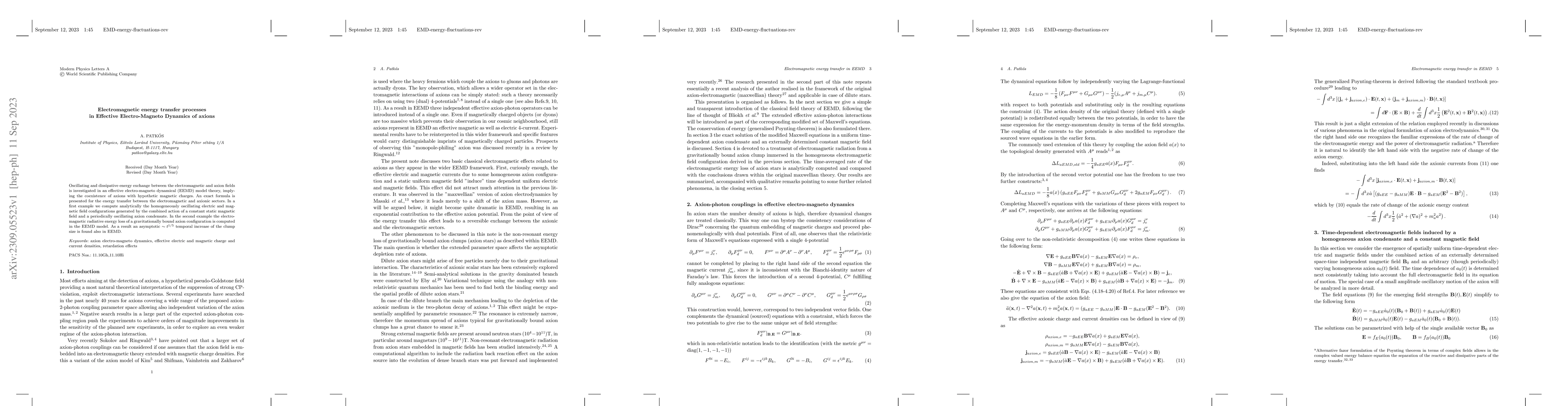 Thumbnail for Electromagnetic energy transfer processes in Effective Electro-Magneto
  Dynamics of axions