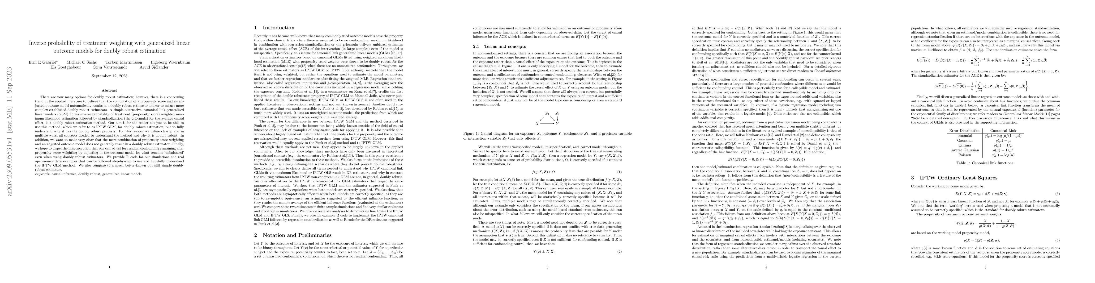 Thumbnail for Inverse probability of treatment weighting with generalized linear
  outcome models for doubly robust estimation