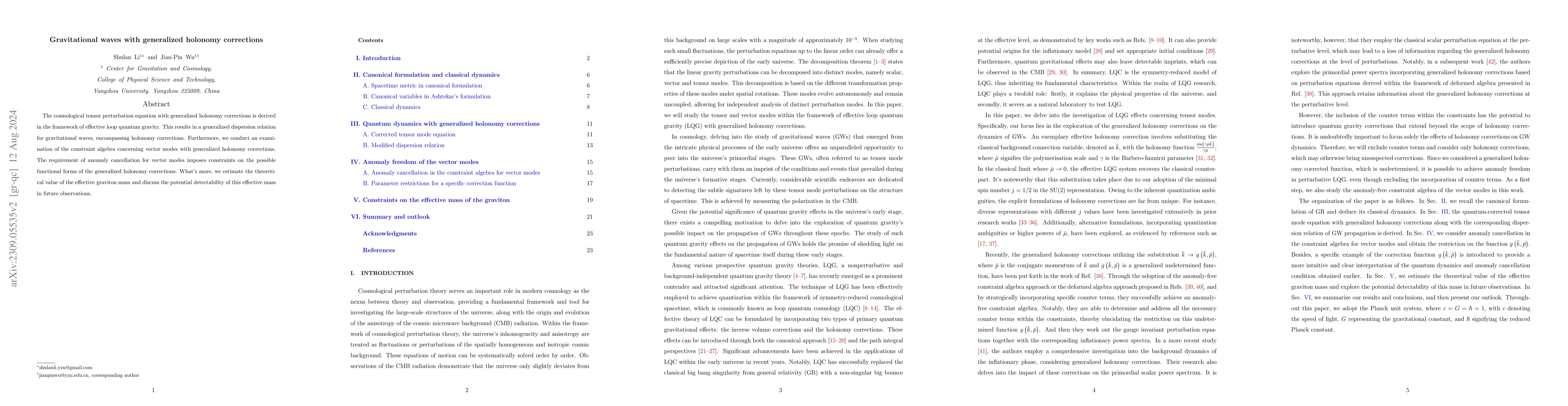 Thumbnail for Gravitational waves with generalized holonomy corrections
