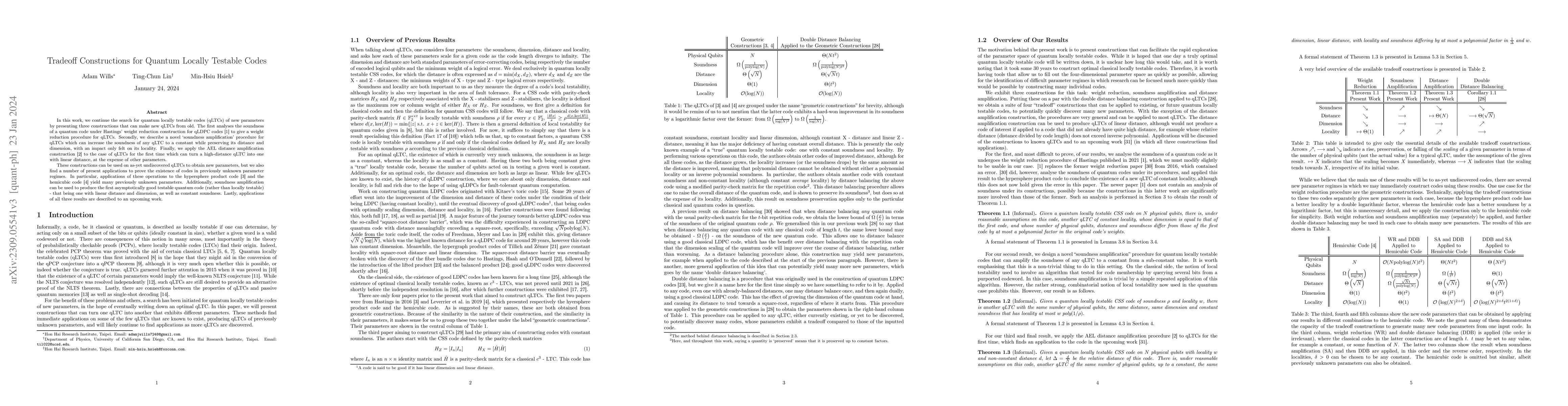 Thumbnail for Tradeoff Constructions for Quantum Locally Testable Codes