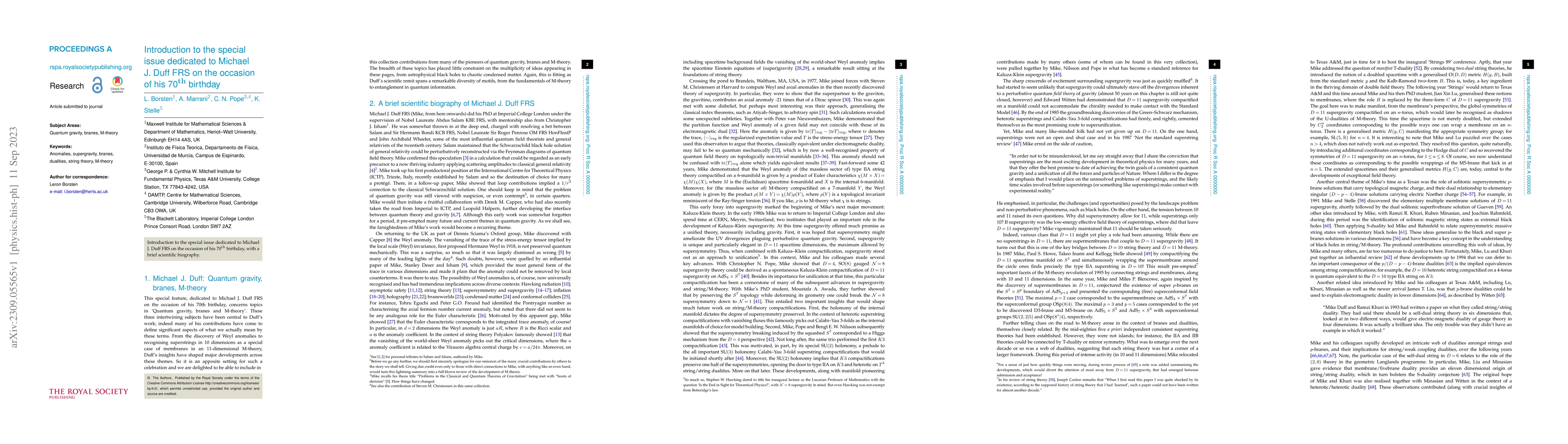 Thumbnail for Introduction to the special issue dedicated to Michael J. Duff FRS on
  the occasion of his 70th birthday