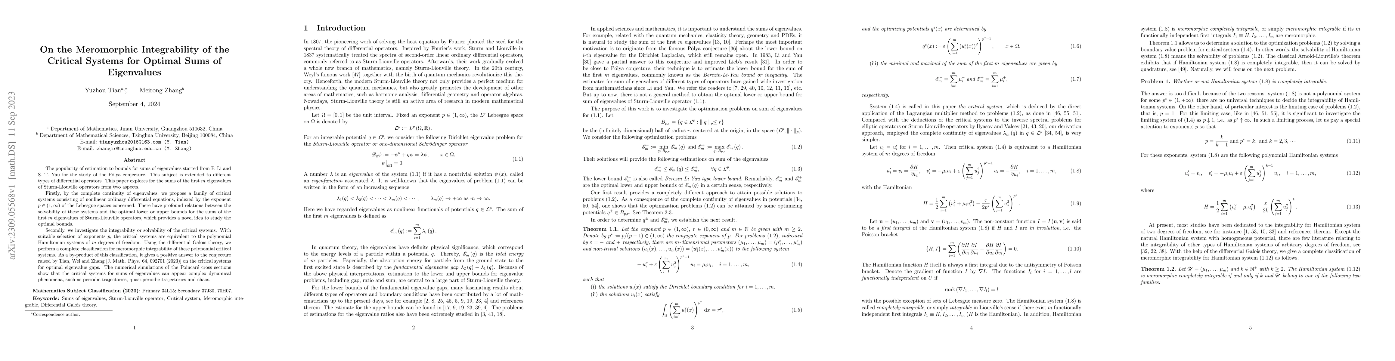 Thumbnail for On the Meromorphic Integrability of the Critical Systems for Optimal
  Sums of Eigenvalues