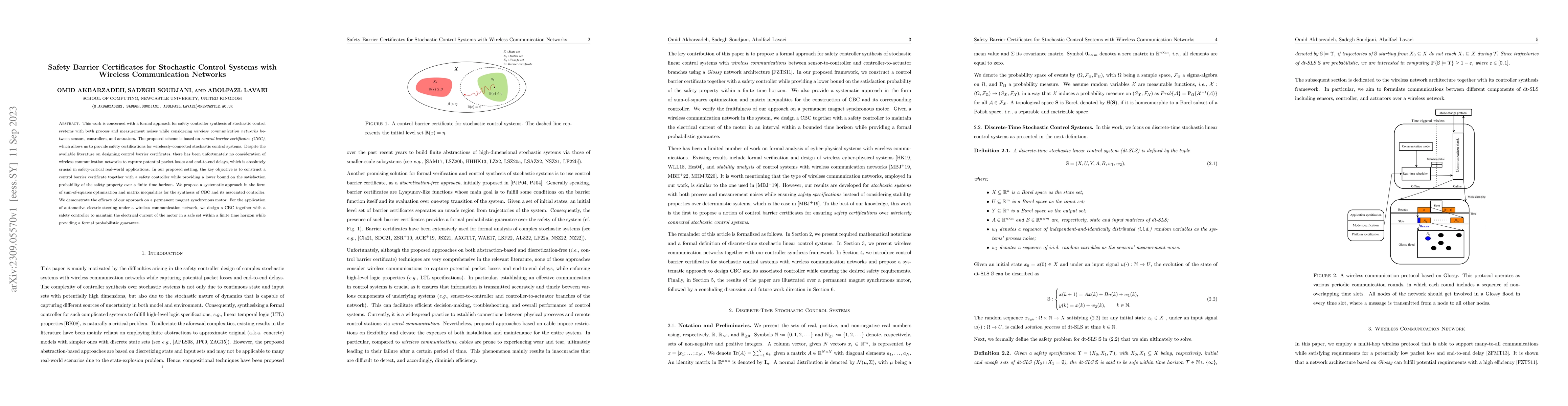 Thumbnail for Safety Barrier Certificates for Stochastic Control Systems with Wireless
  Communication Networks