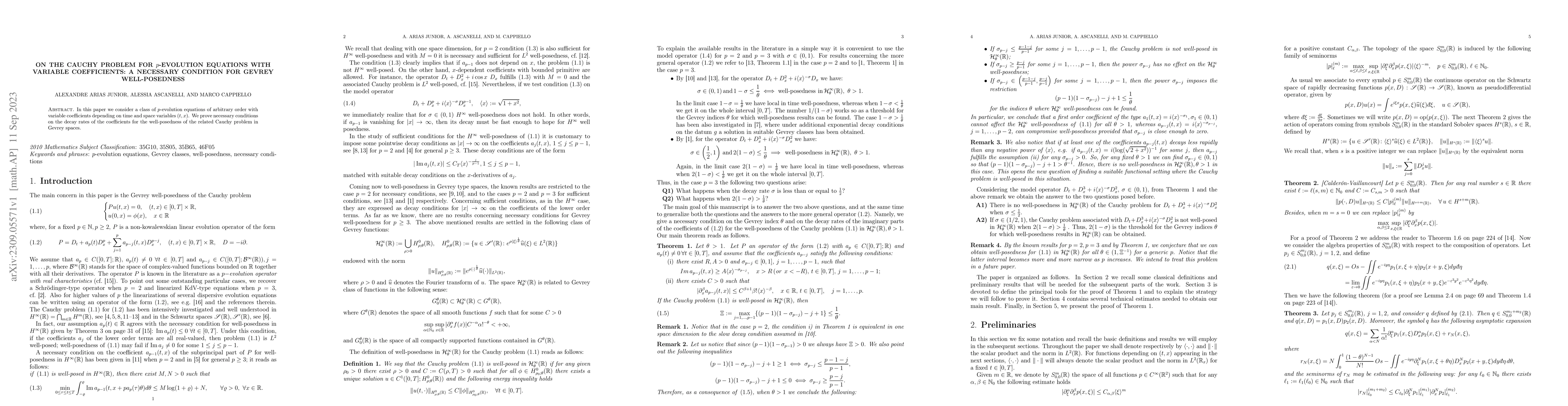 Thumbnail for On the Cauchy problem for $p$-evolution equations with variable
  coefficients: a necessary condition for Gevrey well-posedness
