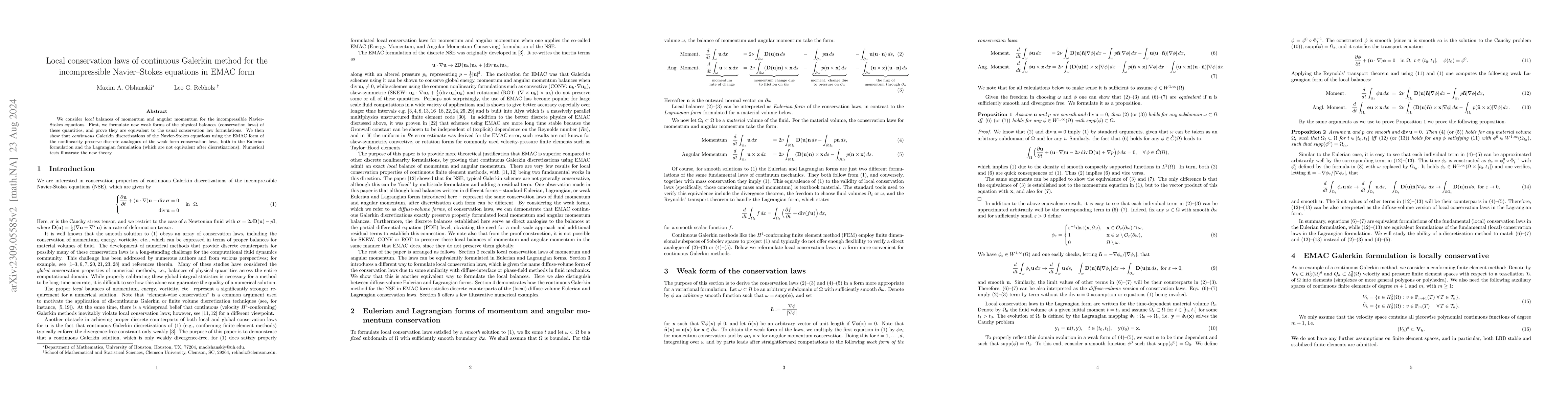 Thumbnail for Local conservation laws of continuous Galerkin method for the
  incompressible Navier--Stokes equations in EMAC form