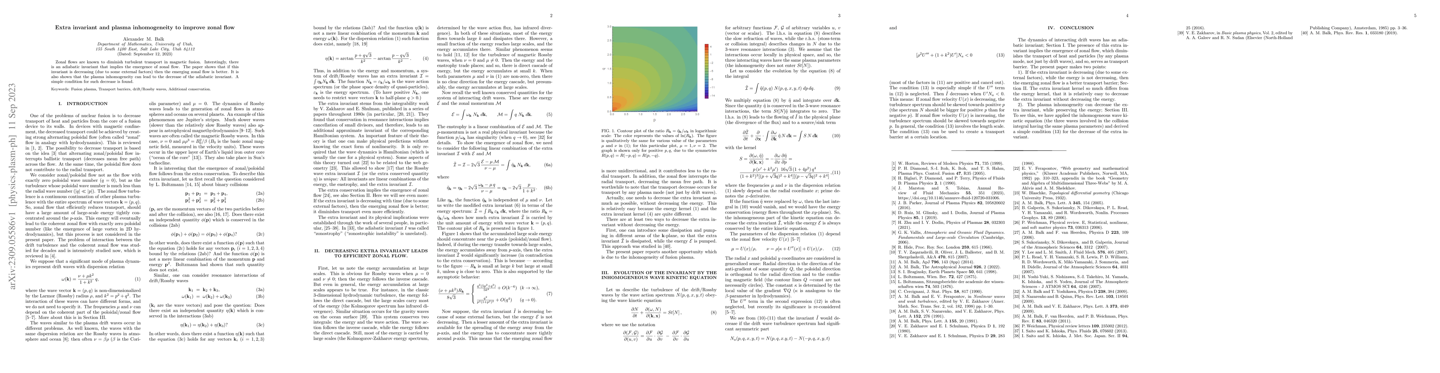 Thumbnail for Extra invariant and plasma inhomogeneity to improve zonal flow