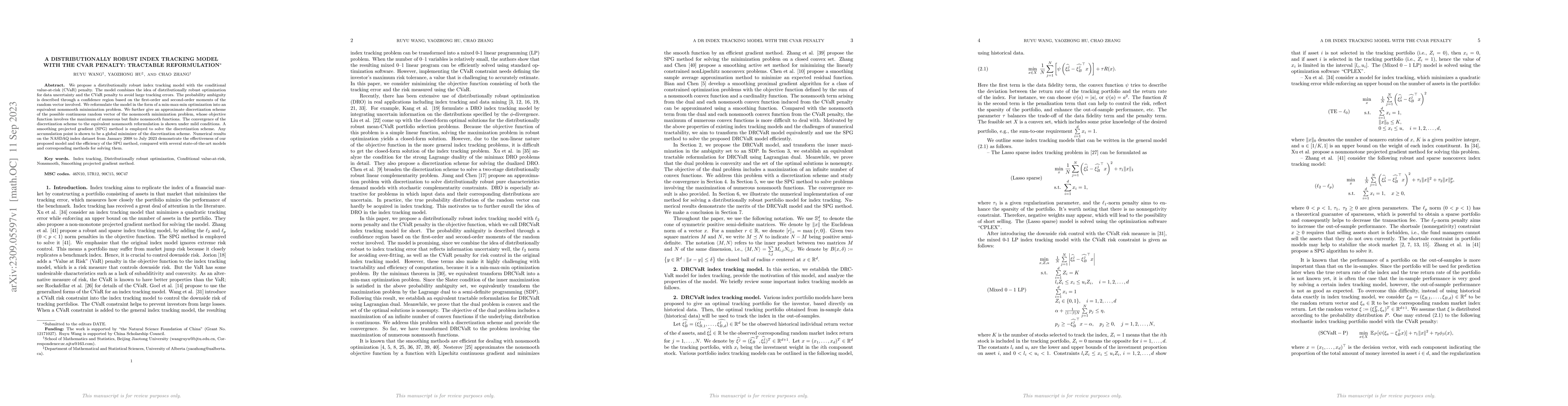 Thumbnail for A distributionally robust index tracking model with the CVaR penalty:
  tractable reformulation