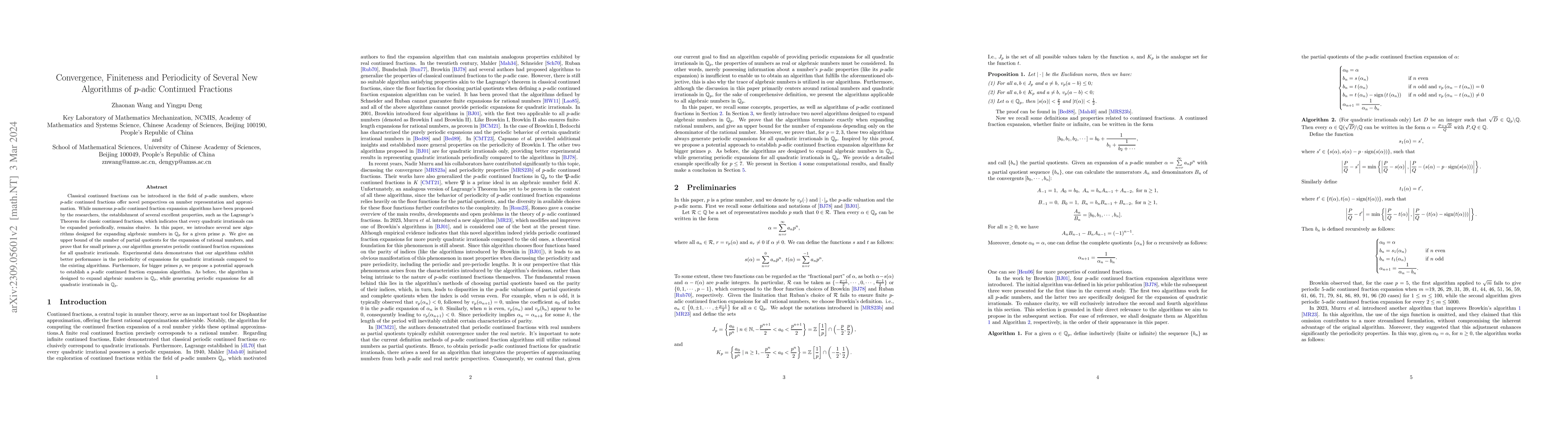 Thumbnail for Convergence, Finiteness and Periodicity of Several New Algorithms of
  p-adic Continued Fractions