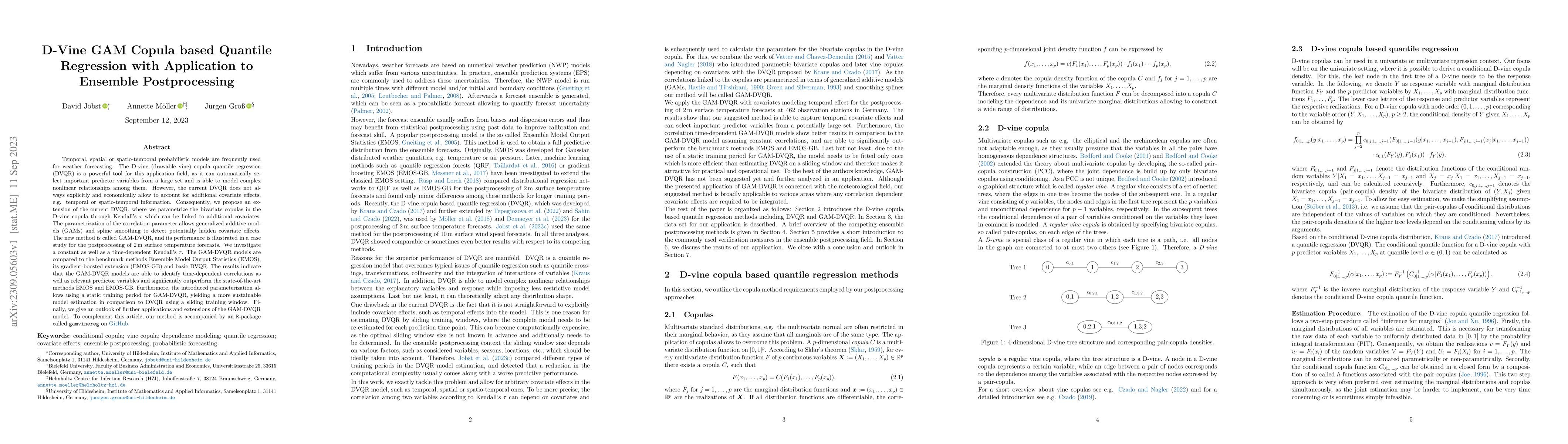 Thumbnail for D-Vine GAM Copula based Quantile Regression with Application to Ensemble
  Postprocessing