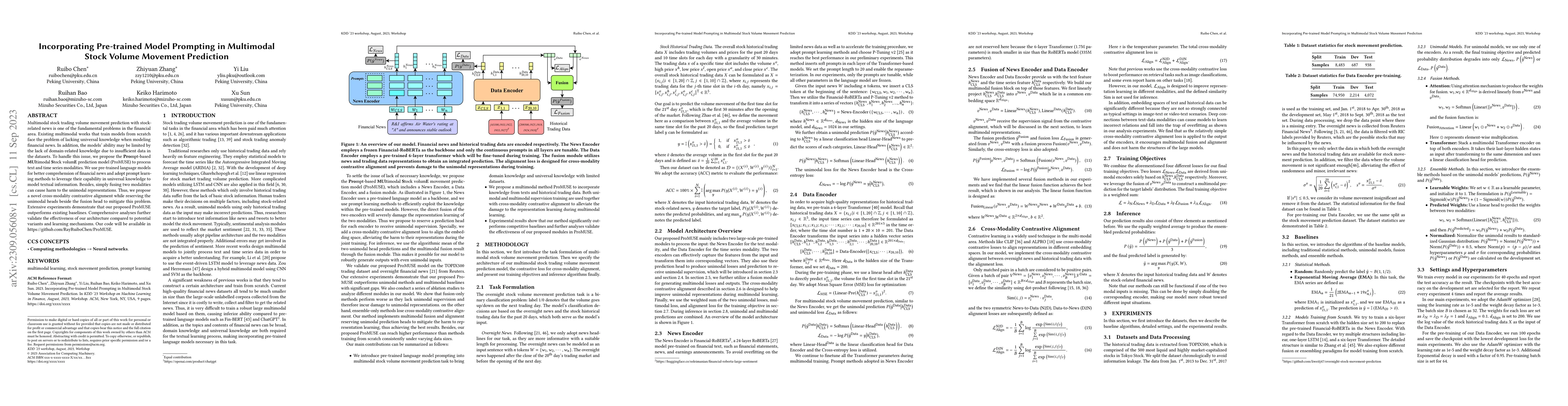 Thumbnail for Incorporating Pre-trained Model Prompting in Multimodal Stock Volume
  Movement Prediction