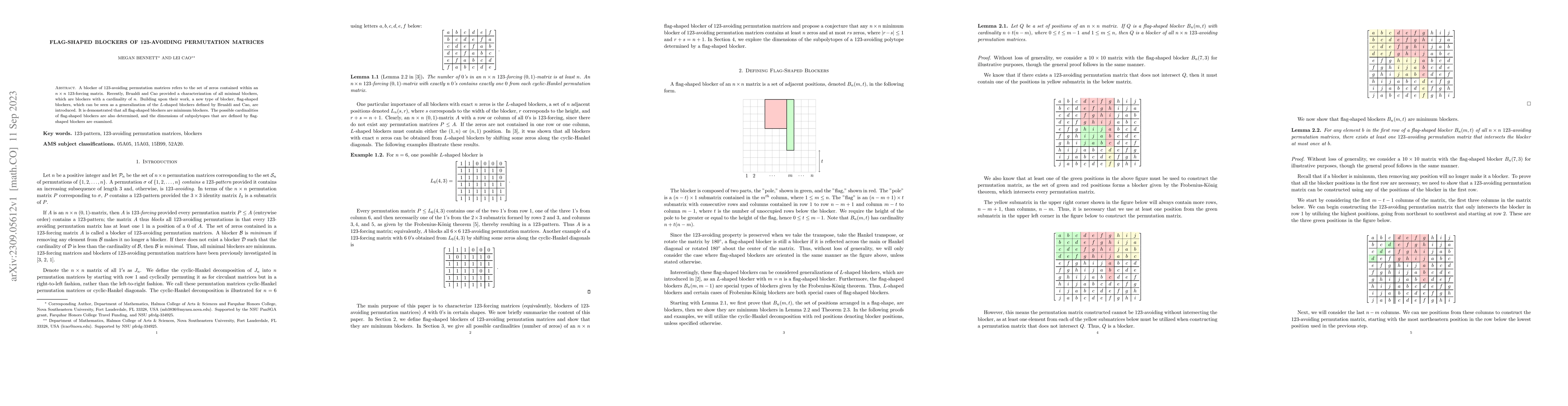 Thumbnail for Flag-Shaped Blockers of 123-Avoiding Permutation Matrices