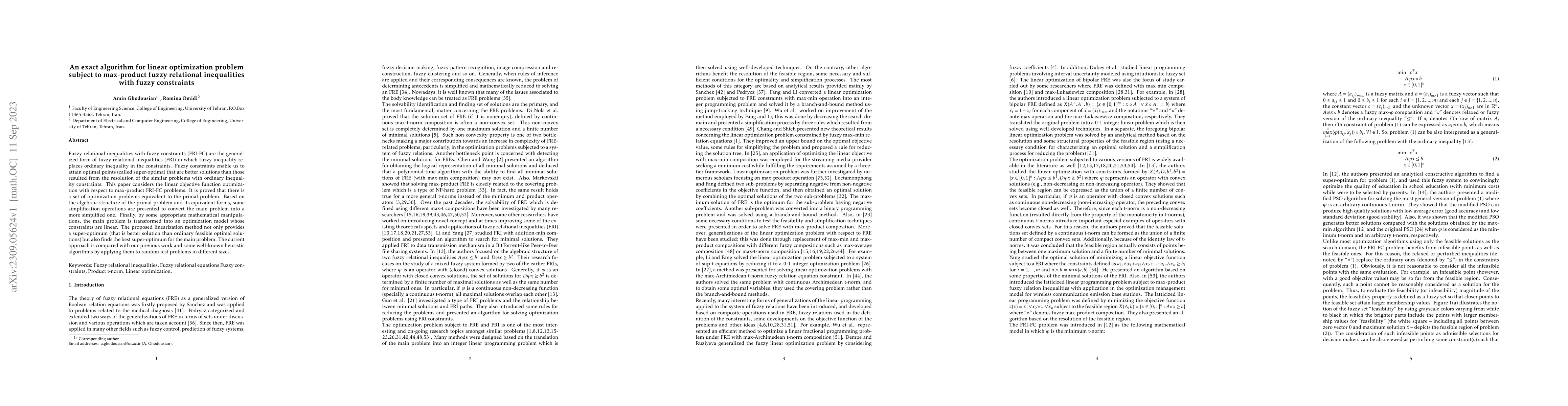 Thumbnail for An exact algorithm for linear optimization problem subject to
  max-product fuzzy relational inequalities with fuzzy constraints