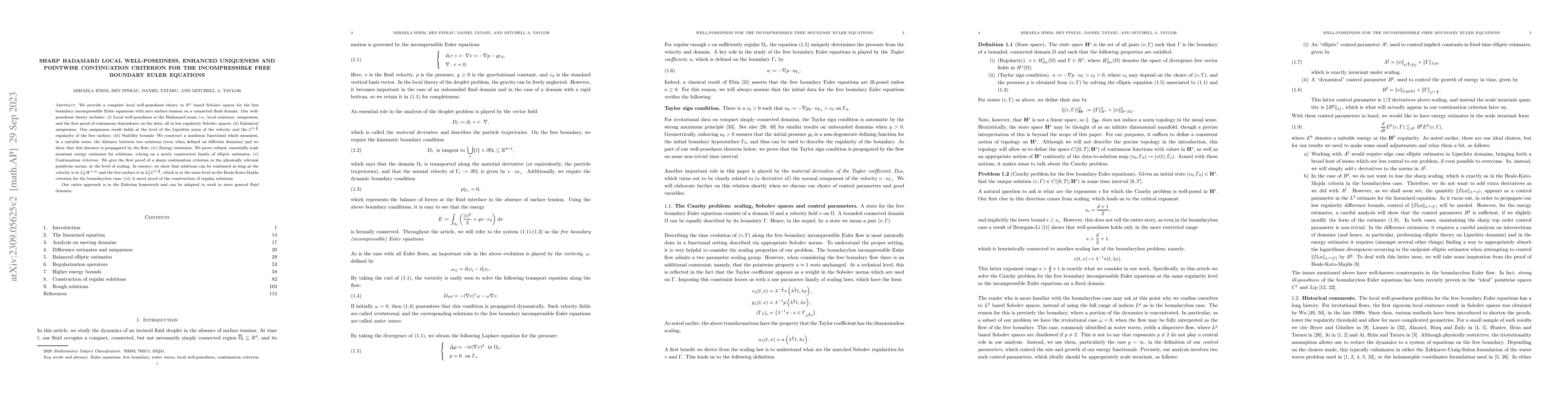 Thumbnail for Sharp Hadamard local well-posedness, enhanced uniqueness and pointwise
  continuation criterion for the incompressible free boundary Euler equations