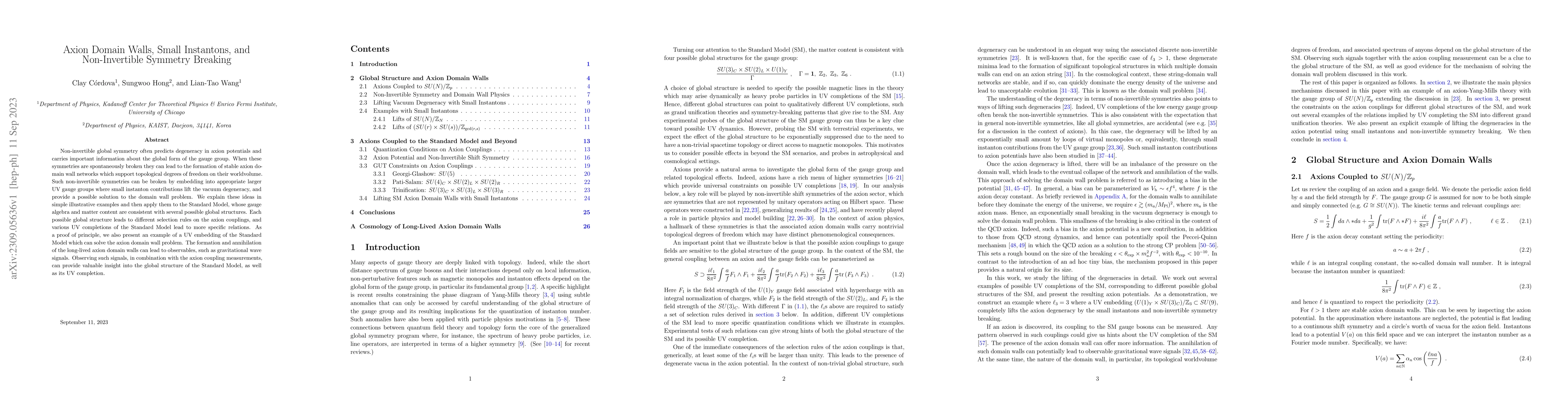 Thumbnail for Axion Domain Walls, Small Instantons, and Non-Invertible Symmetry
  Breaking