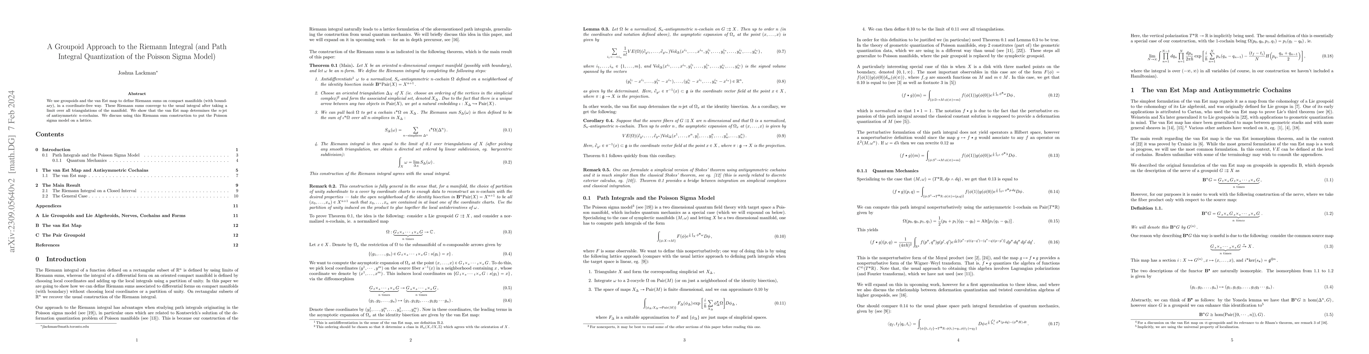 Thumbnail for A Groupoid Approach to the Riemann Integral (and Path Integral
  Quantization of the Poisson Sigma Model)