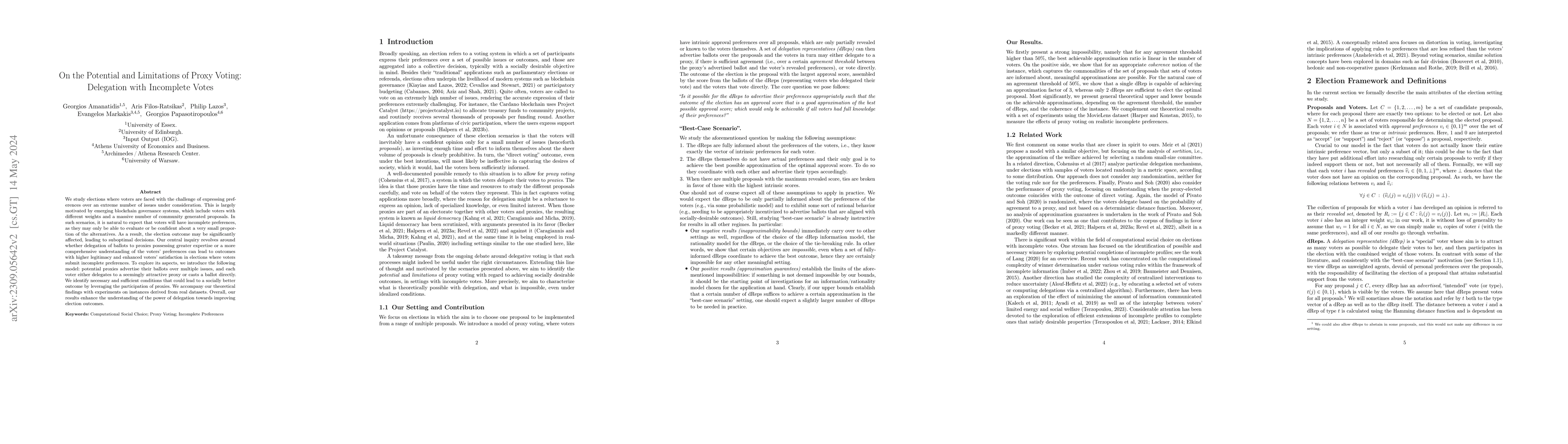 Thumbnail for On the Potential and Limitations of Proxy Voting: Delegation with
  Incomplete Votes
