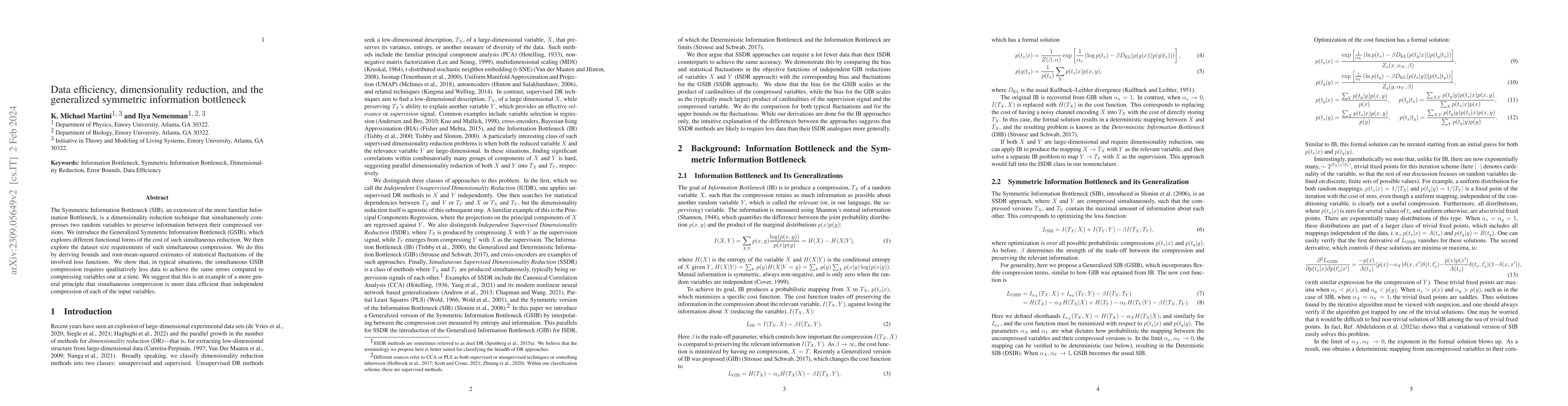Thumbnail for Data efficiency, dimensionality reduction, and the generalized symmetric
  information bottleneck