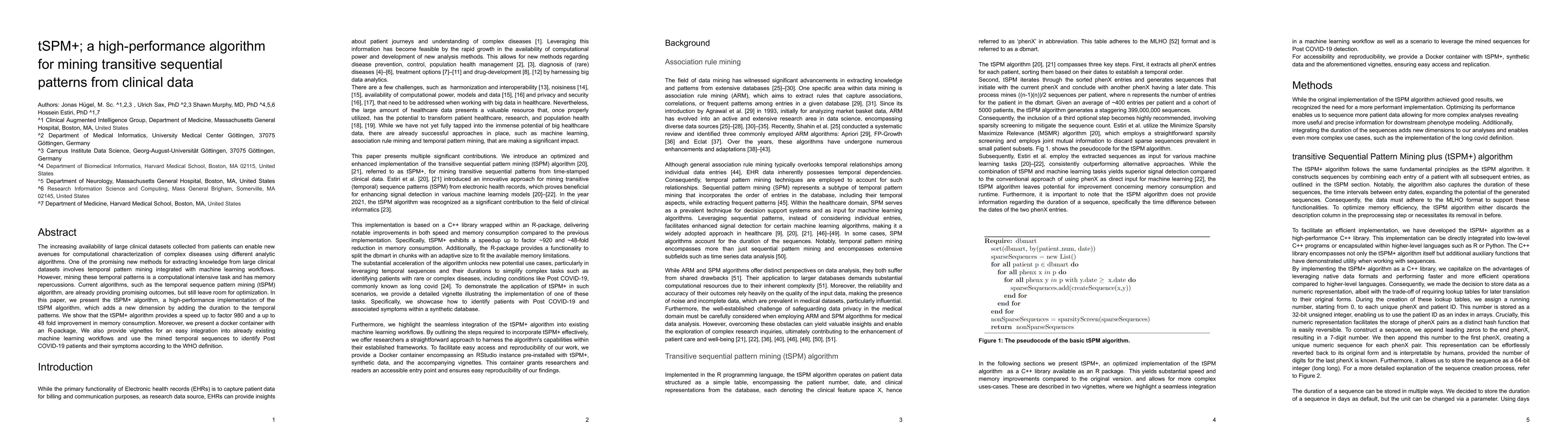 Thumbnail for tSPM+; a high-performance algorithm for mining transitive sequential
  patterns from clinical data