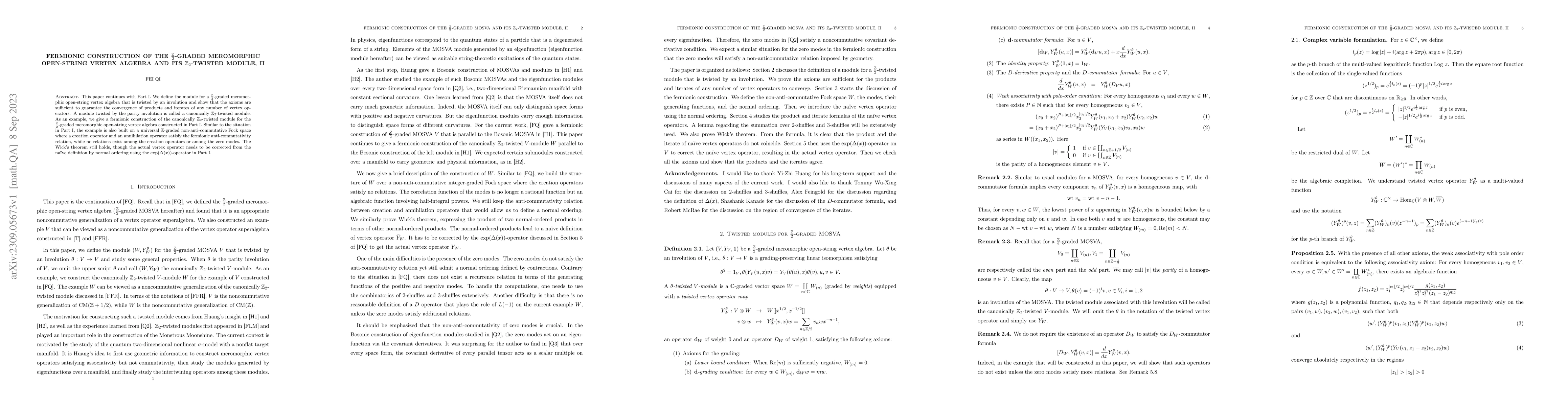 Thumbnail for Fermionic construction of the $\frac{\mathbb{Z}}{2}$-graded meromorphic
  open-string vertex algebra and its $\mathbb{Z}_2$-twisted module, II