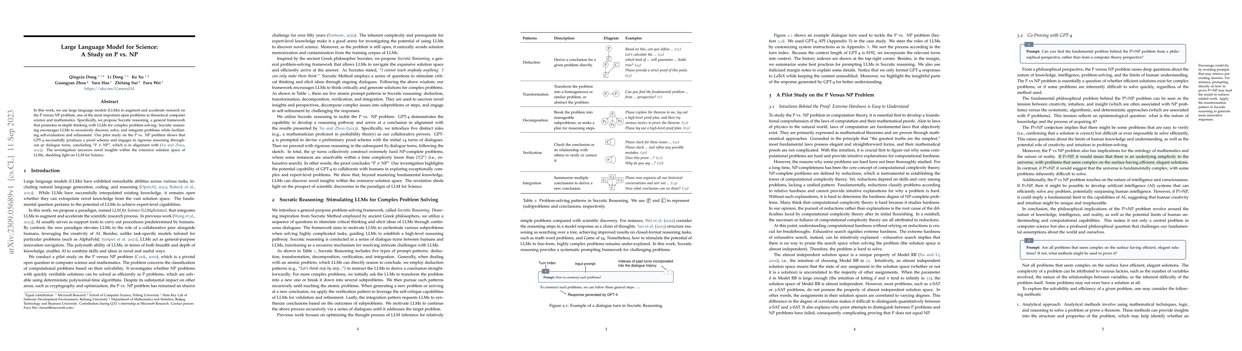 Thumbnail for Large Language Model for Science: A Study on P vs. NP