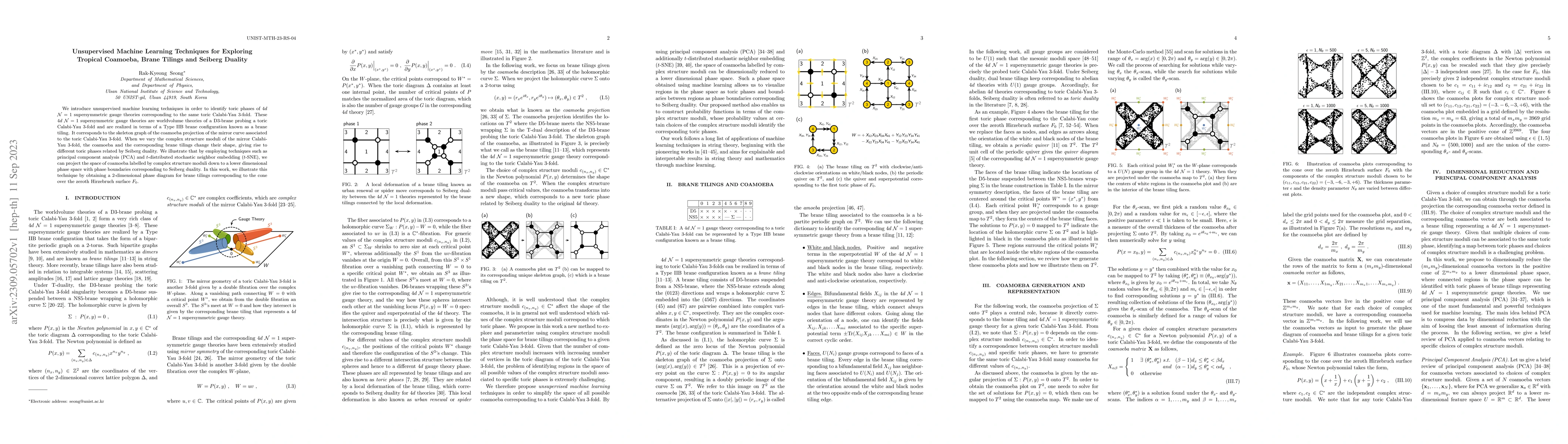 Thumbnail for Unsupervised Machine Learning Techniques for Exploring Tropical
  Coamoeba, Brane Tilings and Seiberg Duality