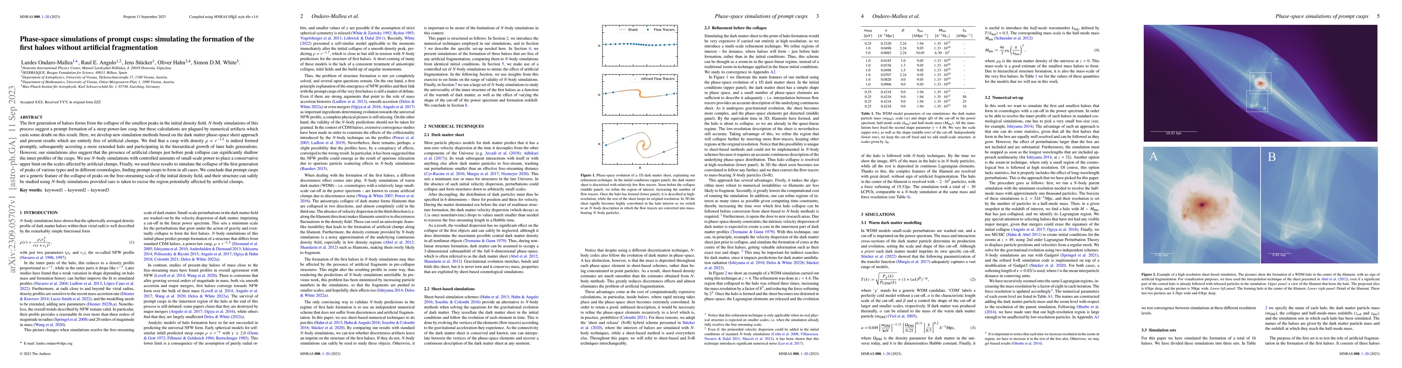 Thumbnail for Phase-space simulations of prompt cusps: simulating the formation of the
  first haloes without artificial fragmentation