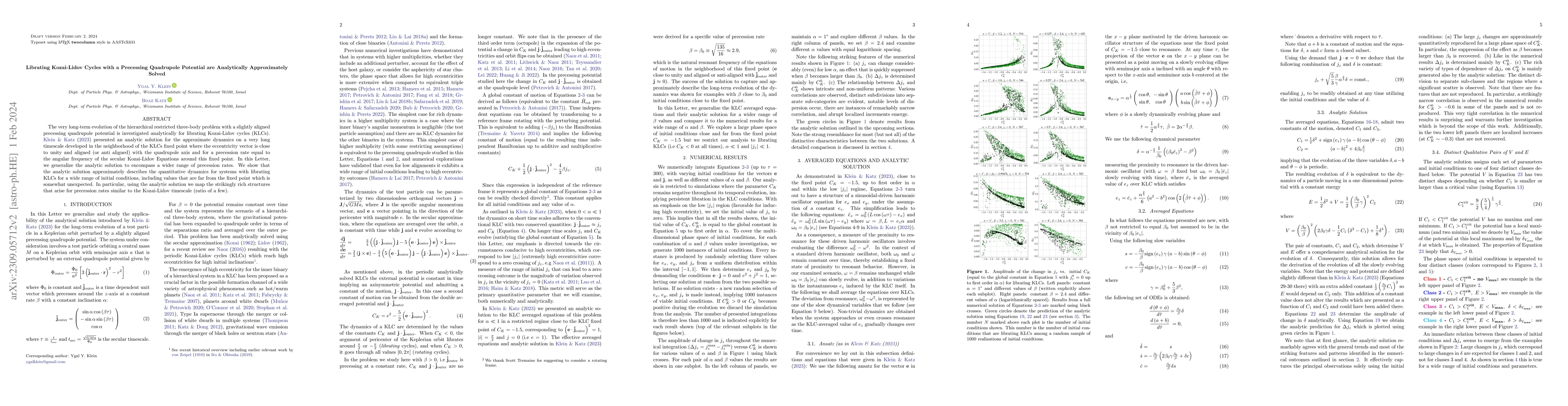 Thumbnail for Librating Kozai-Lidov Cycles with a Precessing Quadrupole Potential are
  Analytically Approximately Solved