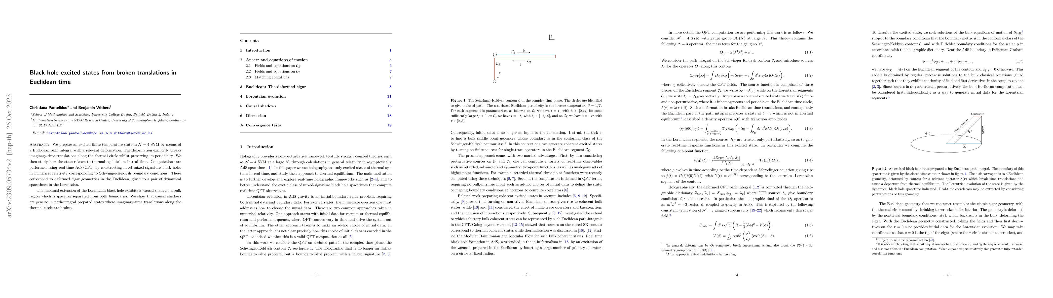 Thumbnail for Black hole excited states from broken translations in Euclidean time