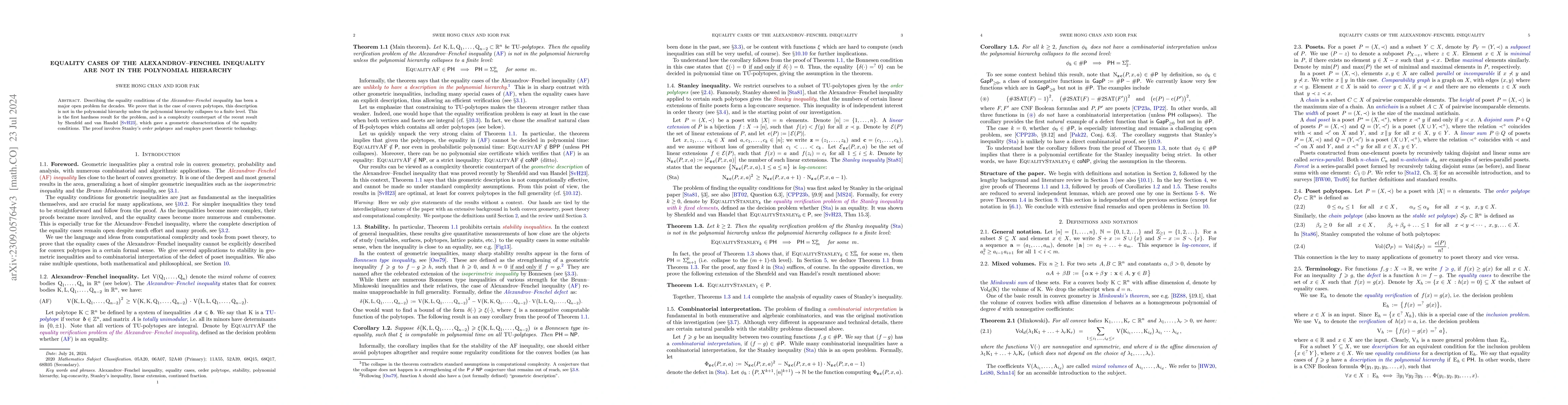 Thumbnail for Equality cases of the Alexandrov--Fenchel inequality are not in the
  polynomial hierarchy