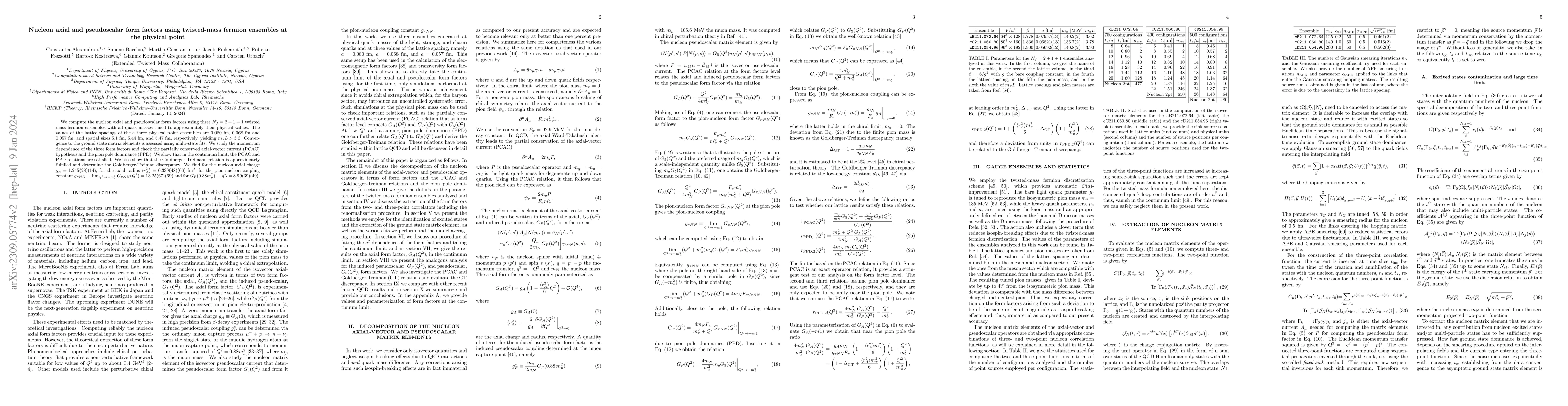 Thumbnail for Nucleon axial and pseudoscalar form factors using twisted-mass fermion
  ensembles at the physical point