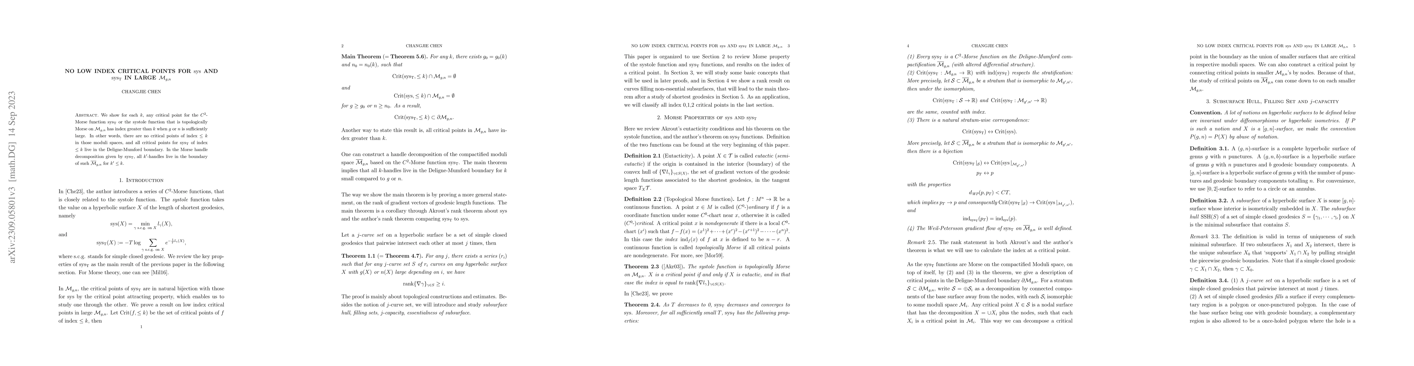 Thumbnail for No low index critical points for the systole function and sys_T
  functions in large M_{g,n}